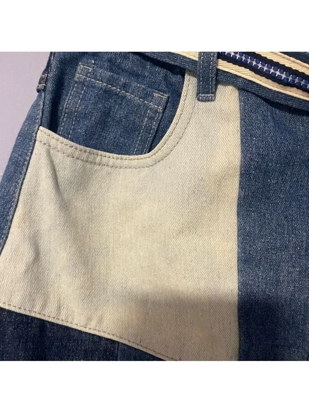 SUNCOO Paris Belted Button Front Denim Mini Skirt Parisian Chic Size 0